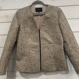 Lafayette 148 Women's Beige Metallic Multicolor Tweed Front Zip Blazer Size 12